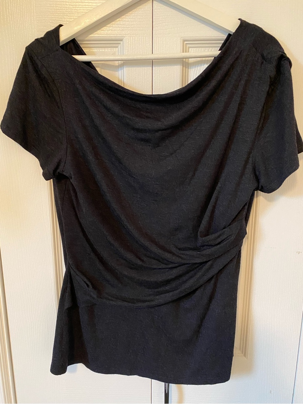 MaxMara Drape Neckline Faux Wrap Short-Sleeve Top Charcoal Grey Italy Size Large